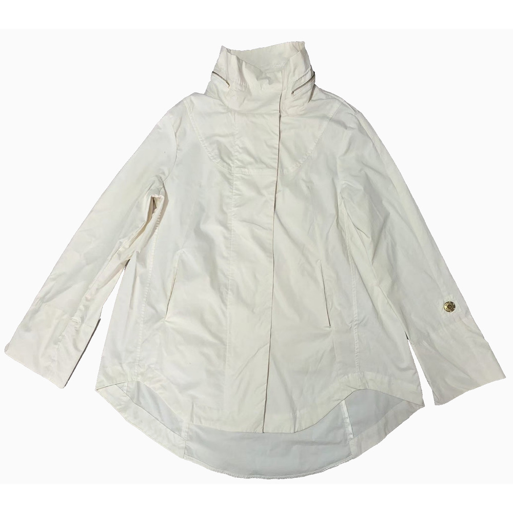Ciao Milano White Cream Swing Coat Jacket Anorak Gold Hardware Zip Modern S/M